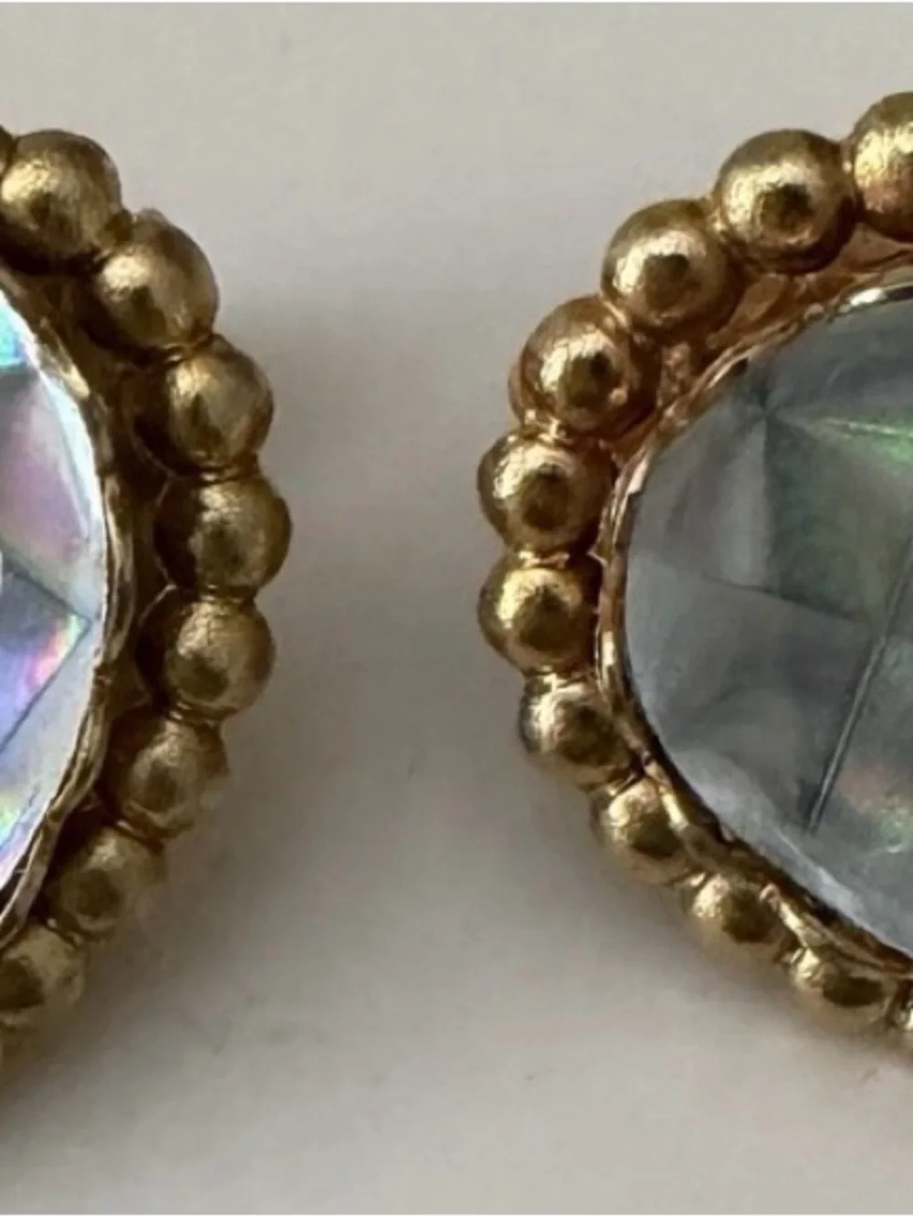 TWO Pair of Gold Earrings w/ Oval Stones Black  & Clear Glass